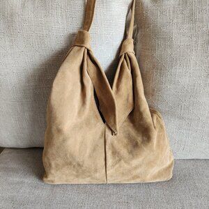 Divina Firenze slouchy suede hobo TikToc lighweight Sand color soft knot ties